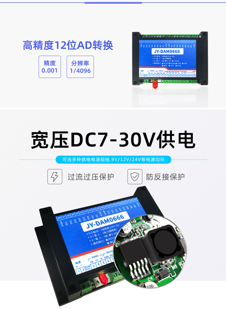 云平臺 DAM-0666 GPRS版 遠程數采控制器寬壓供電