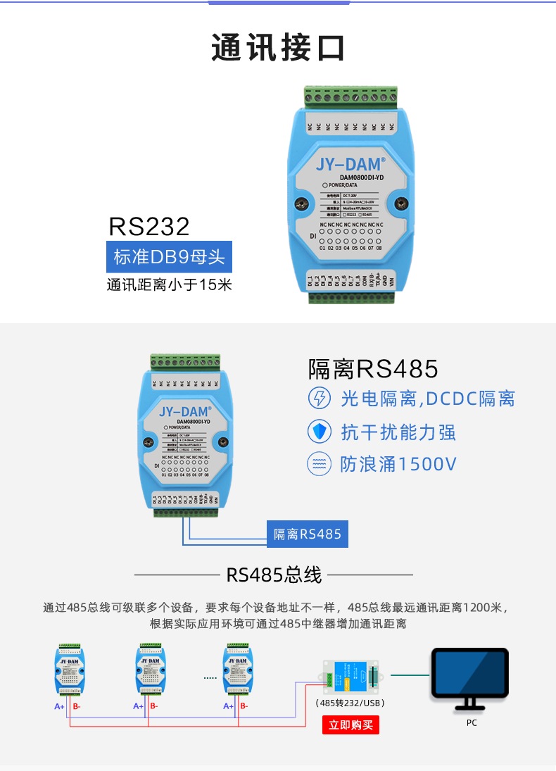 DAM-0800DI-YD 工業(yè)級(jí)I/O模塊通訊接口 DAM-0800DI-YD 工業(yè)級(jí)I/O模塊通訊接口